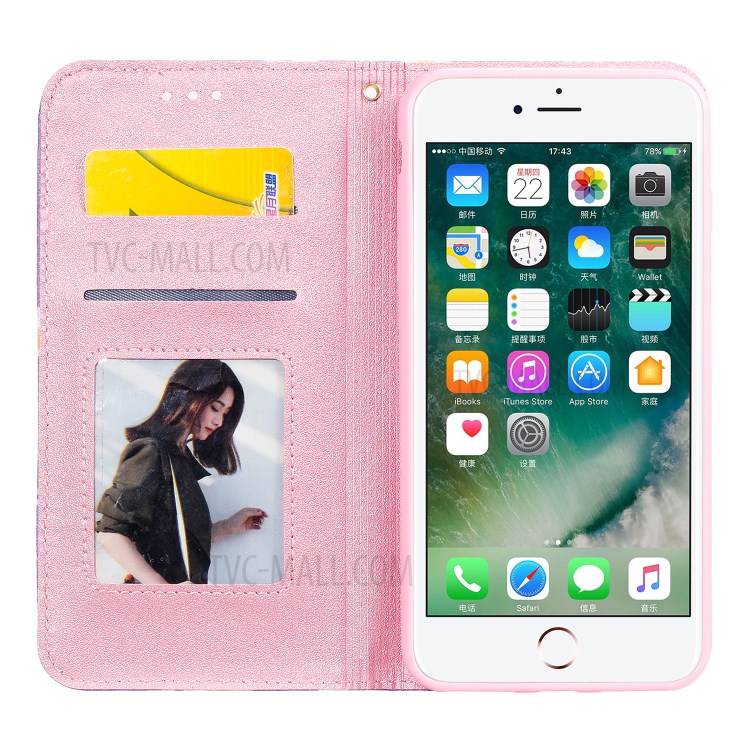 Daisy Pattern Flash Powder Leather Stand Case with Card Slots for iPhone 8 Plus/7 Plus - Purple-2