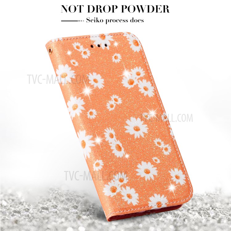 Daisy Pattern Flash Powder Stand Leather Card Holder Case for iPhone XR 6.1 inch - Orange-2