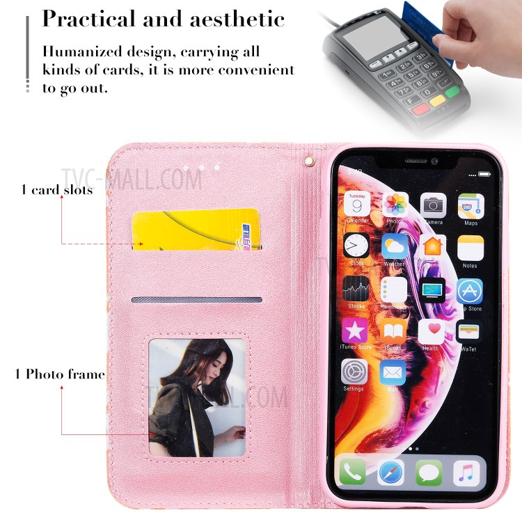 Padrão De Flash Caso O Titular Estande Pó Cartão De Couro Daisy Para Iphone XR 6.1 Polegadas - Laranja-3