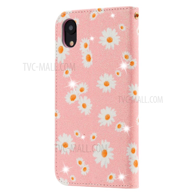 Daisy Pattern Flash Powder Stand Leather Card Holder Case for iPhone XR 6.1 inch - Pink-4