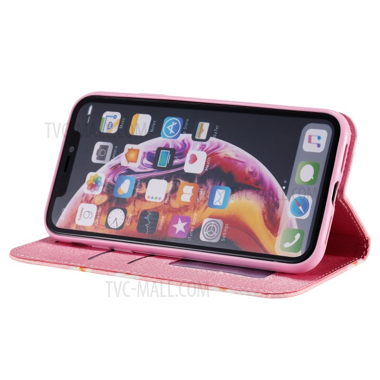 Daisy Pattern Flash Powder Stand Leather Card Holder Case for iPhone XR 6.1 inch - Pink-8