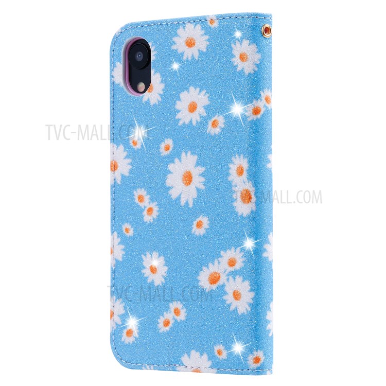 Daisy Pattern Flash Powder Stand Leather Card Holder Case for iPhone XR 6.1 inch - Blue-4