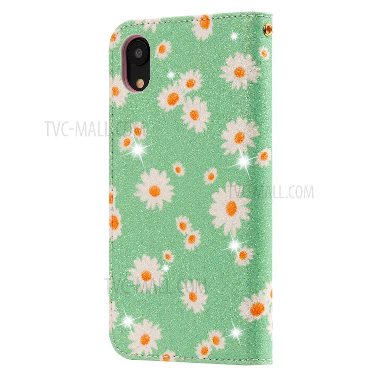 Daisy Pattern Flash Powder Stand Leather Card Holder Case for iPhone XR 6.1 inch - Green-4