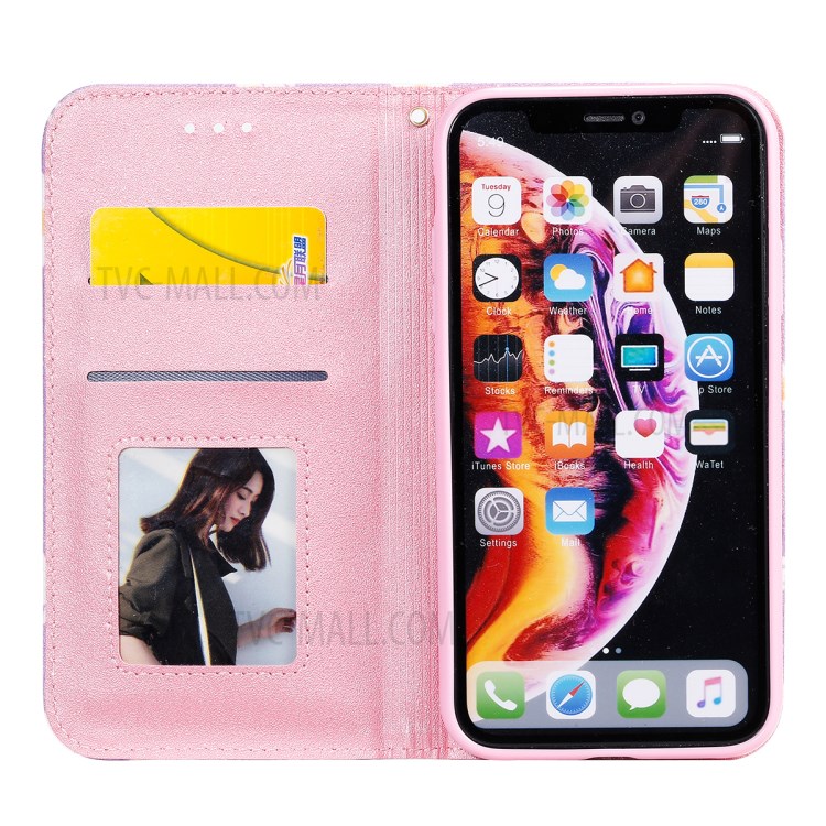 Daisy Pattern Flash Powder Stand Leather Card Holder Case for iPhone XR 6.1 inch - Purple-2