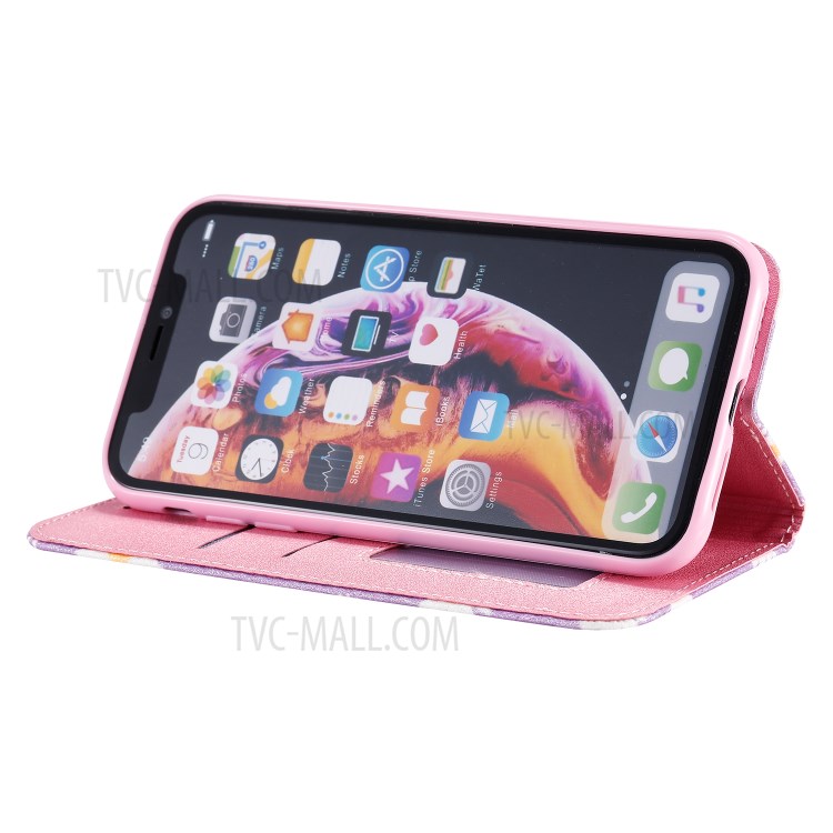 Daisy Pattern Flash Powder Stand Leather Card Holder Case for iPhone XR 6.1 inch - Purple-8