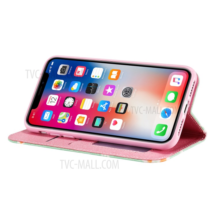 Margarida Padrão De Flash Em Pó Caso Titular PU Cartão De Couro Para O Iphone XS / X 5,8 Polegadas - Verde-14