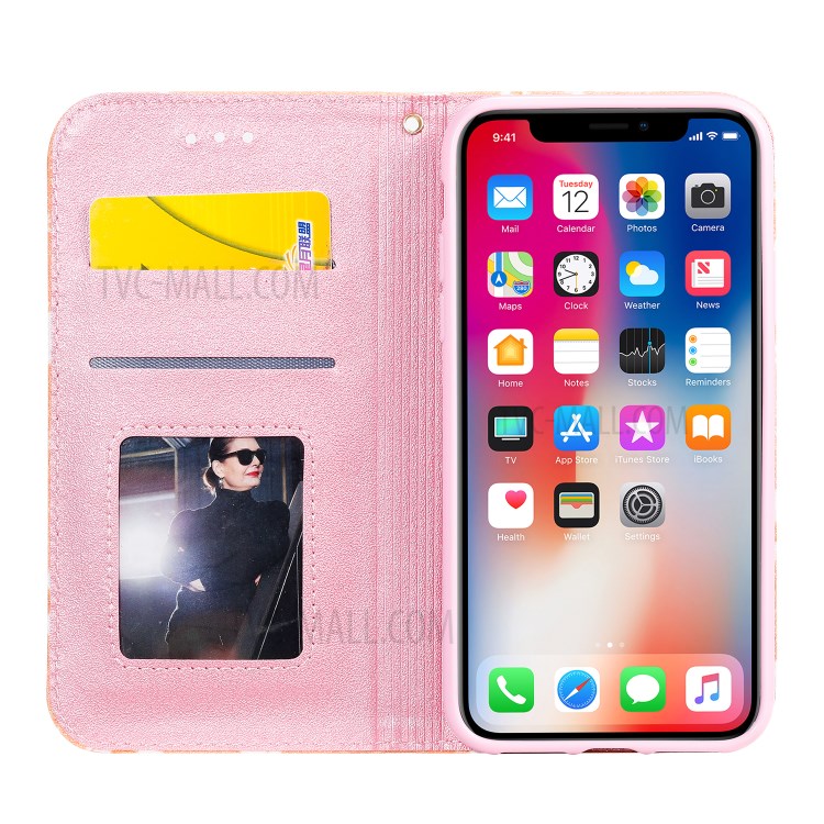 Daisy Pattern Flash Powder PU Leather Card Holder Case for iPhone XS/X 5.8 inch - Orange-2