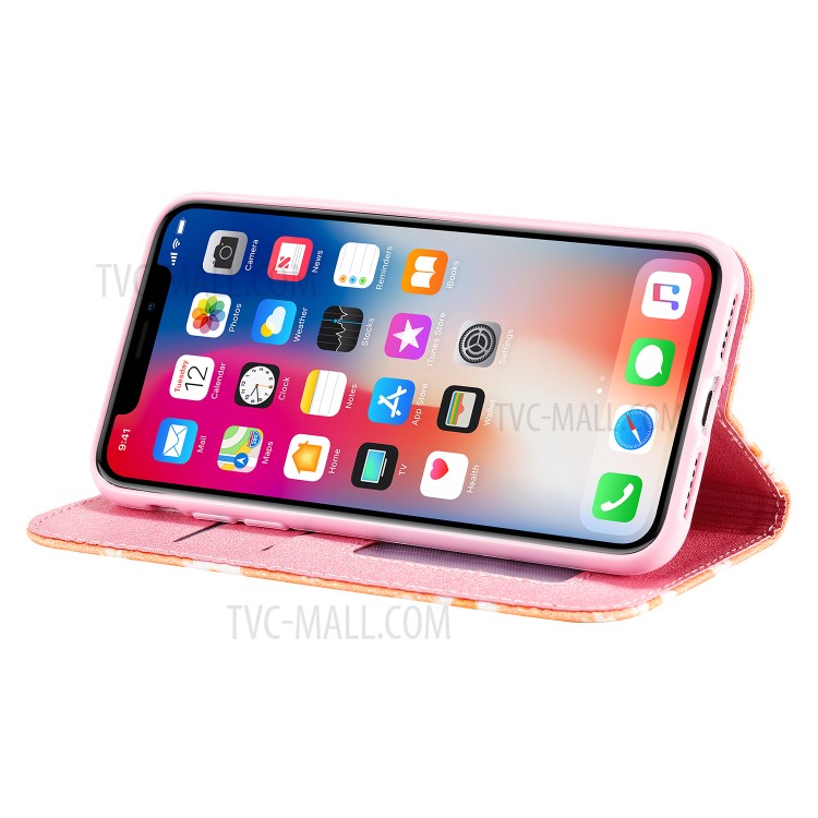 Daisy Pattern Flash Powder PU Leather Card Holder Case for iPhone XS/X 5.8 inch - Orange-8