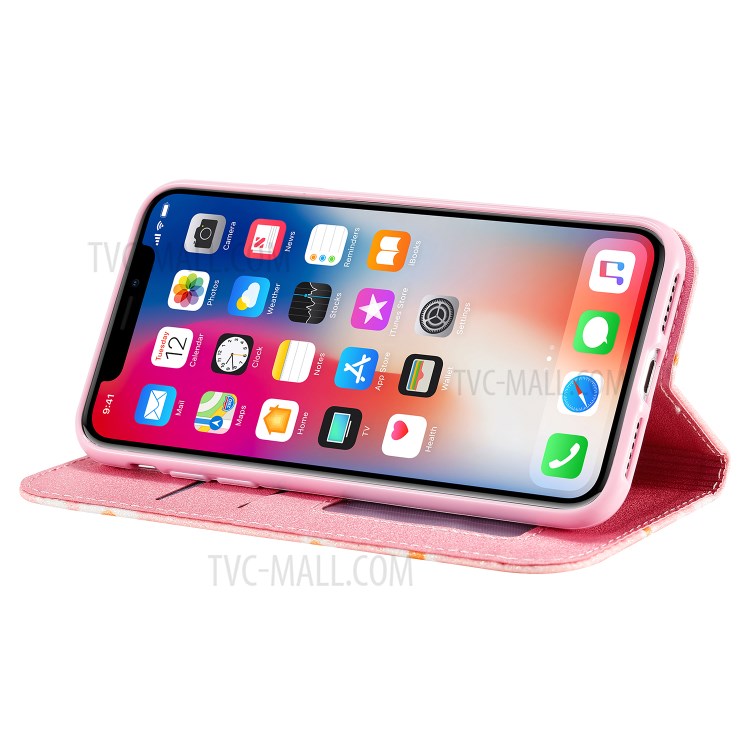Daisy Pattern Flash Powder PU Leather Card Holder Case for iPhone XS/X 5.8 inch - Pink-8