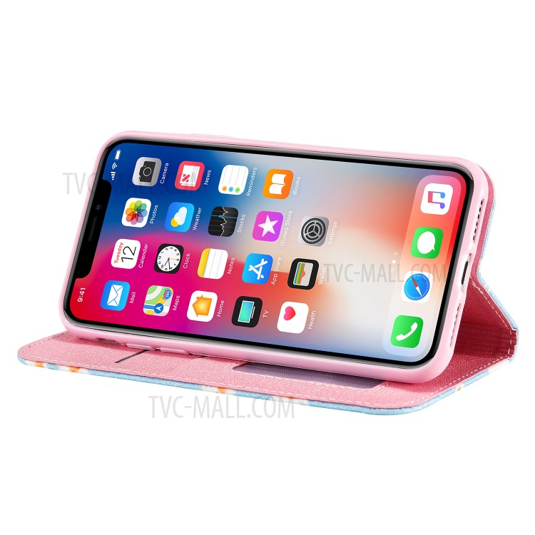 Daisy Pattern Flash Powder PU Leather Card Holder Case for iPhone XS/X 5.8 inch - Blue-8