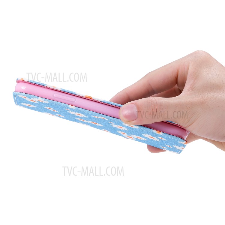 Daisy Pattern Flash Powder PU Leather Card Holder Case for iPhone XS/X 5.8 inch - Blue-9