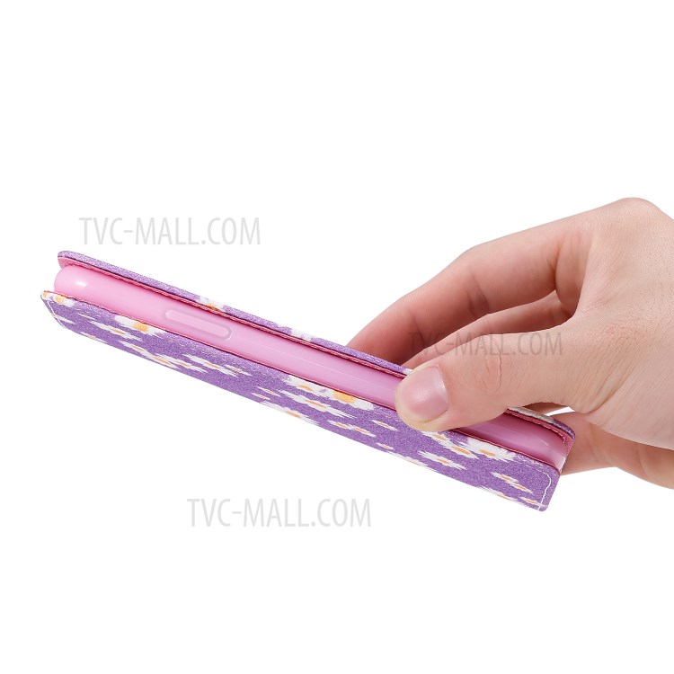 Daisy Pattern Flash Powder PU Leather Card Holder Shell for iPhone XS Max 6.5 inch - Purple-14