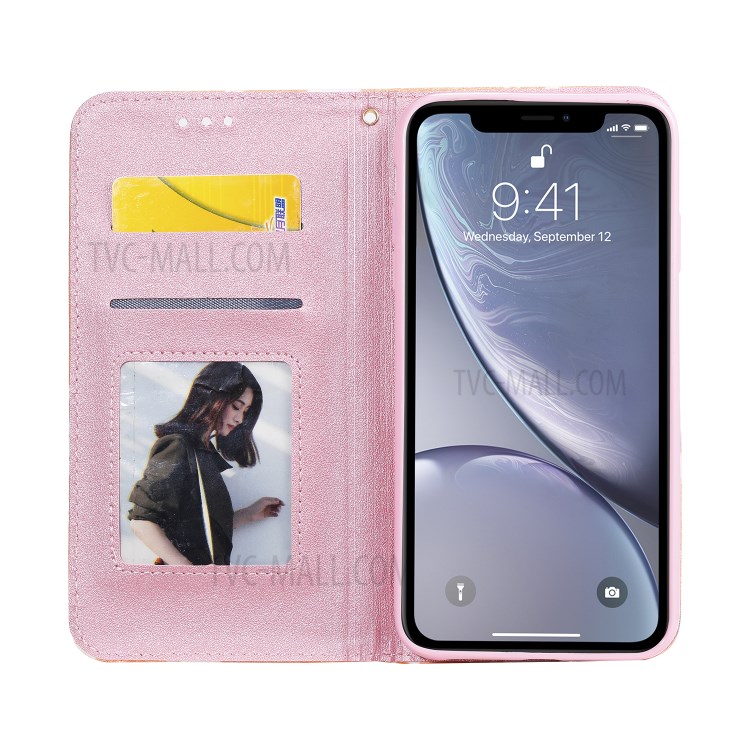 Daisy Pattern Flash Powder PU Leather Card Holder Shell for iPhone XS Max 6.5 inch - Orange-2