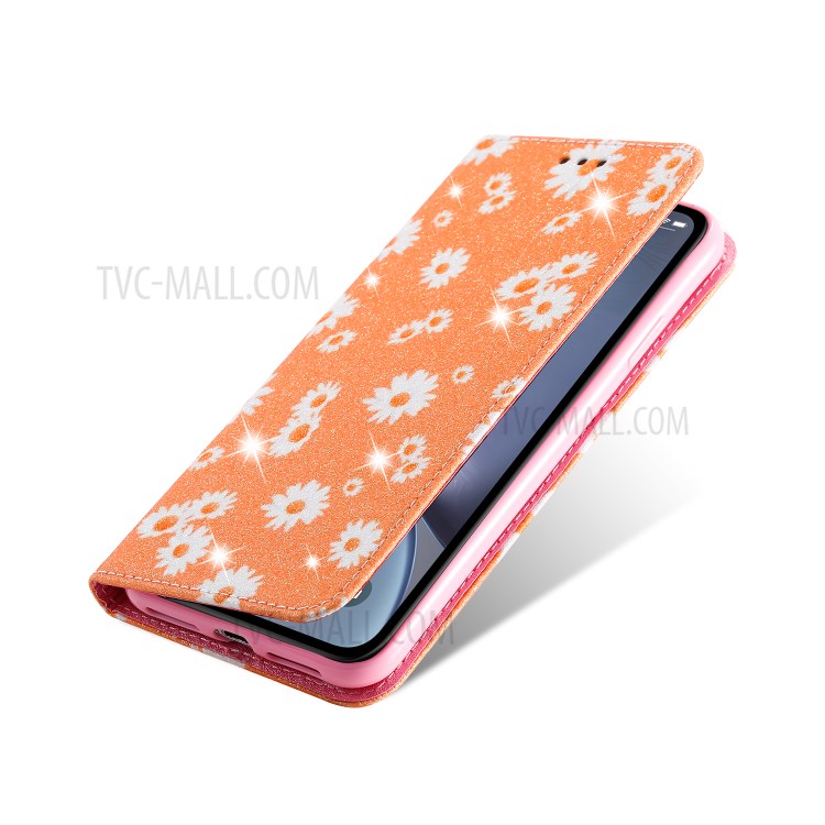 Daisy Pattern Flash Powder PU Leather Card Holder Shell for iPhone XS Max 6.5 inch - Orange-5