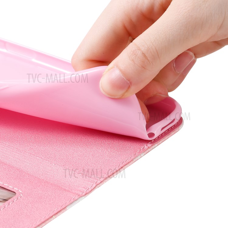 Daisy Pattern Flash Powder PU Leather Card Holder Shell for iPhone XS Max 6.5 inch - Pink-10