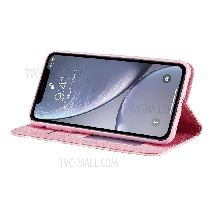 Daisy Pattern Flash Powder PU Leather Card Holder Shell for iPhone XS Max 6.5 inch - Pink-7