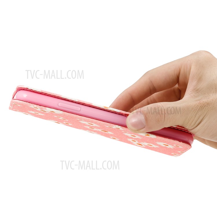Daisy Pattern Flash Powder PU Leather Card Holder Shell for iPhone XS Max 6.5 inch - Pink-9