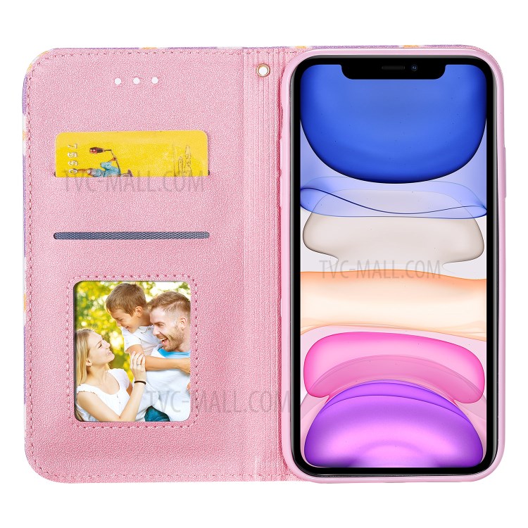 Teste Padrão Instantâneo Caso Titular Do Telefone Celular Pó Cartão De Couro Daisy Para Iphone 11 6,1 Polegadas - Roxa-10