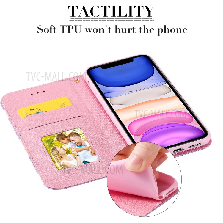 Teste Padrão Instantâneo Caso Titular Do Telefone Celular Pó Cartão De Couro Daisy Para Iphone 11 6,1 Polegadas - Roxa-3