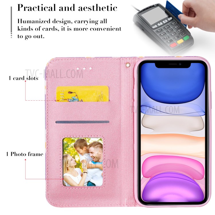 Daisy Pattern Flash Powder Cell Phone Leather Card Holder Case for iPhone 11 6.1 inch - Purple-4