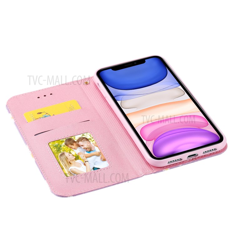 Teste Padrão Instantâneo Caso Titular Do Telefone Celular Pó Cartão De Couro Daisy Para Iphone 11 6,1 Polegadas - Roxa-8