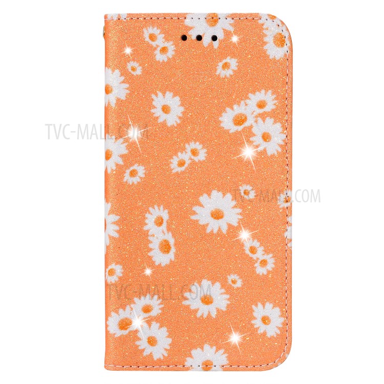 Daisy Pattern Flash Powder Cell Phone Leather Card Holder Case for iPhone 11 6.1 inch - Orange-1