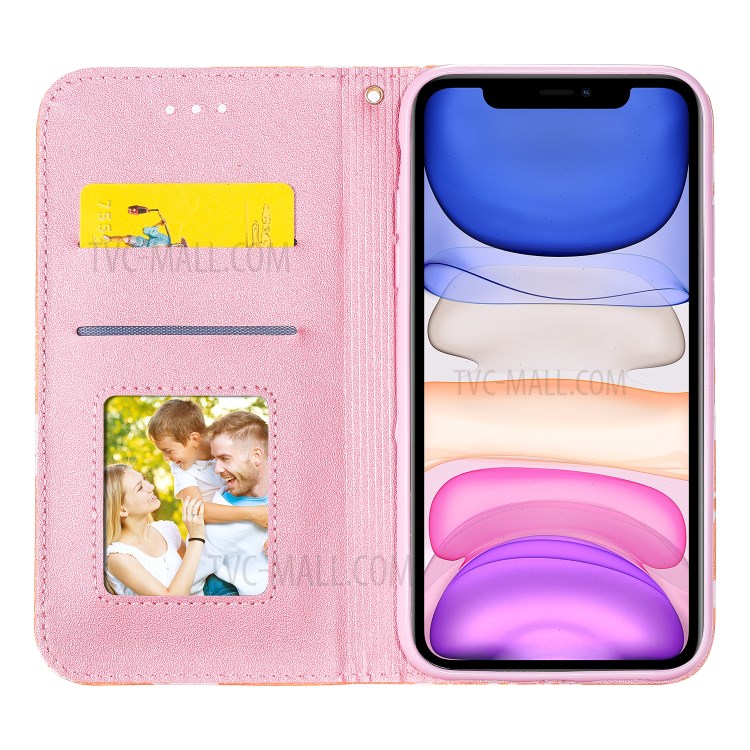 Daisy Pattern Flash Powder Cell Phone Leather Card Holder Case for iPhone 11 6.1 inch - Orange-2
