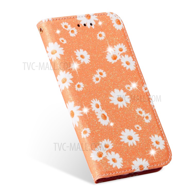 Daisy Pattern Flash Powder Cell Phone Leather Card Holder Case for iPhone 11 6.1 inch - Orange-5