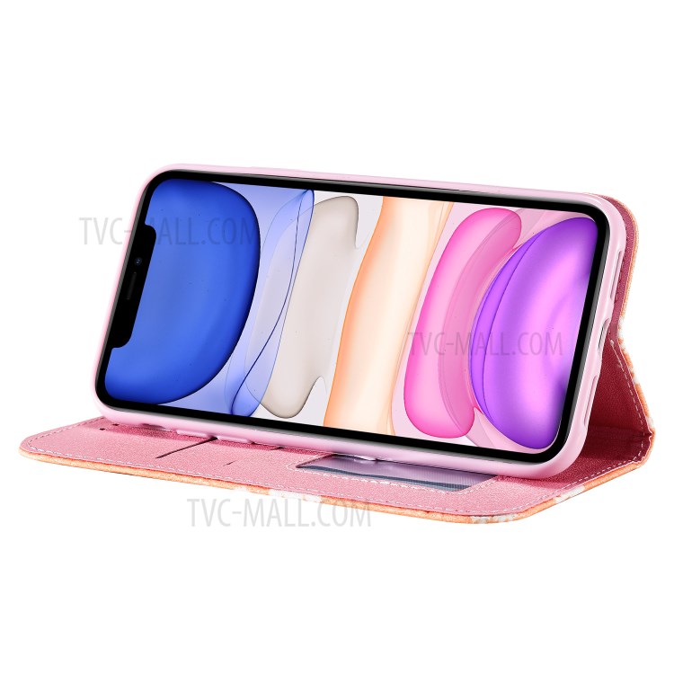 Daisy Pattern Flash Powder Cell Phone Leather Card Holder Case for iPhone 11 6.1 inch - Orange-8