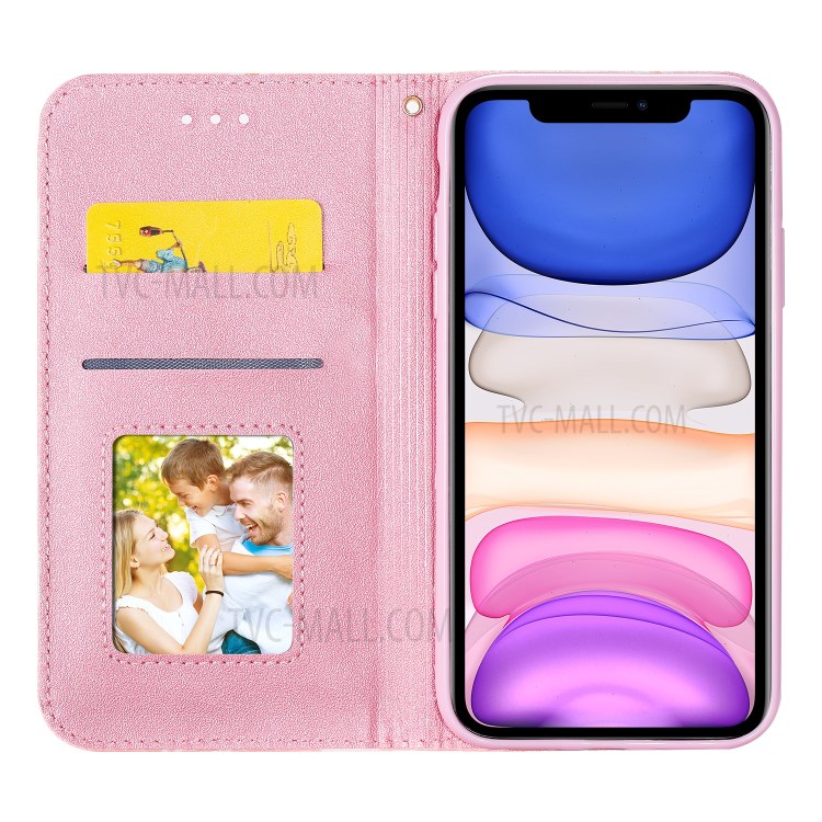 Daisy Pattern Flash Powder Cell Phone Leather Card Holder Case for iPhone 11 6.1 inch - Pink-2