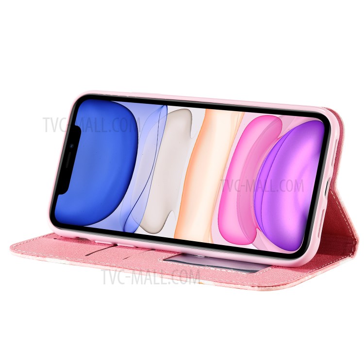 Daisy Pattern Flash Powder Cell Phone Leather Card Holder Case for iPhone 11 6.1 inch - Pink-8