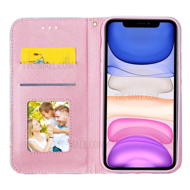 Daisy Pattern Flash Powder Cell Phone Leather Card Holder Case for iPhone 11 6.1 inch - Blue-2