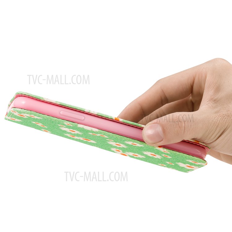 Daisy Pattern Flash Powder Cell Phone Leather Card Holder Case for iPhone 11 6.1 inch - Green-9