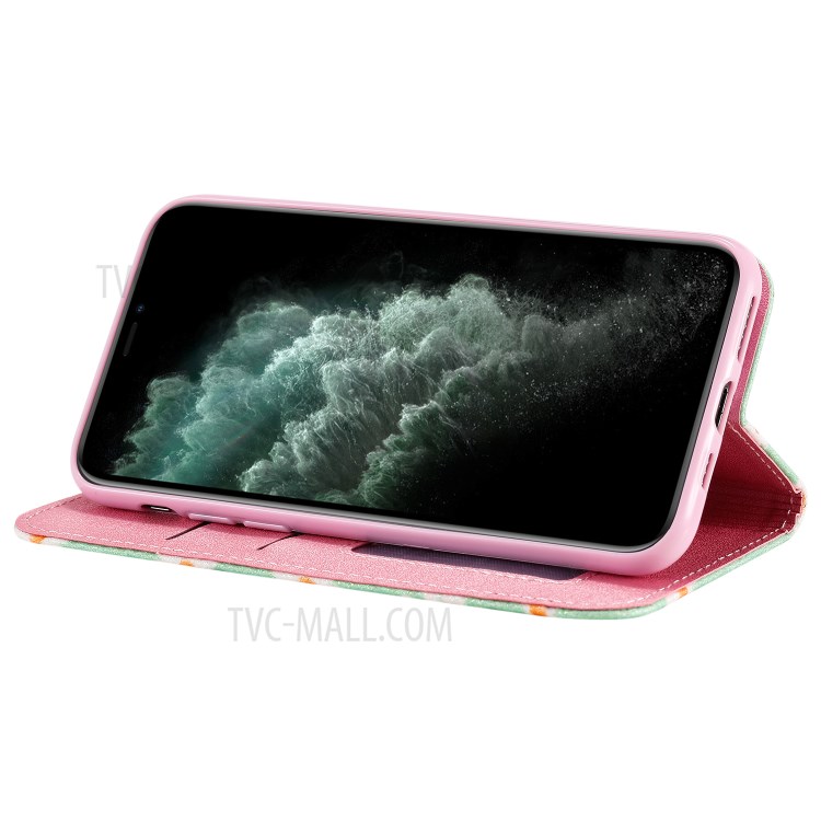 Margarita Polvo Patrón De Destellos Shell Titular De La Tarjeta De Cuero De La PU Para El IPhone 11 Pro 5,8 Pulgadas - Verde-14