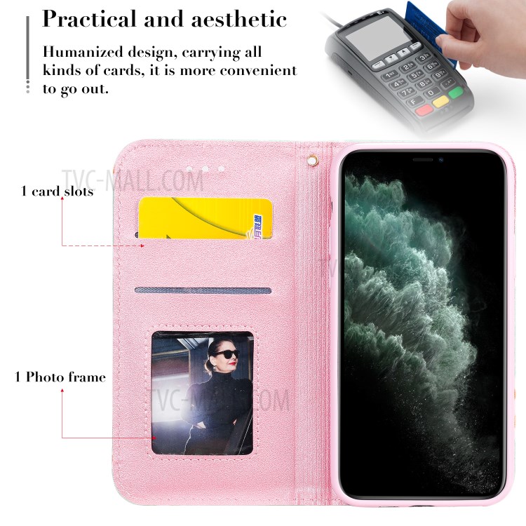 Margarita Polvo Patrón De Destellos Shell Titular De La Tarjeta De Cuero De La PU Para El IPhone 11 Pro 5,8 Pulgadas - Verde-3