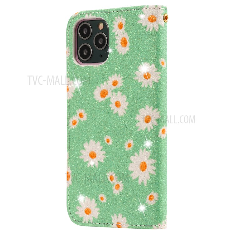 Daisy Pattern Flash Powder PU Leather Card Holder Shell for iPhone 11 Pro 5.8 inch - Green-8