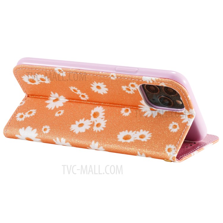 Daisy Pattern Flash Powder PU Leather Card Holder Shell for iPhone 11 Pro 5.8 inch - Orange-8
