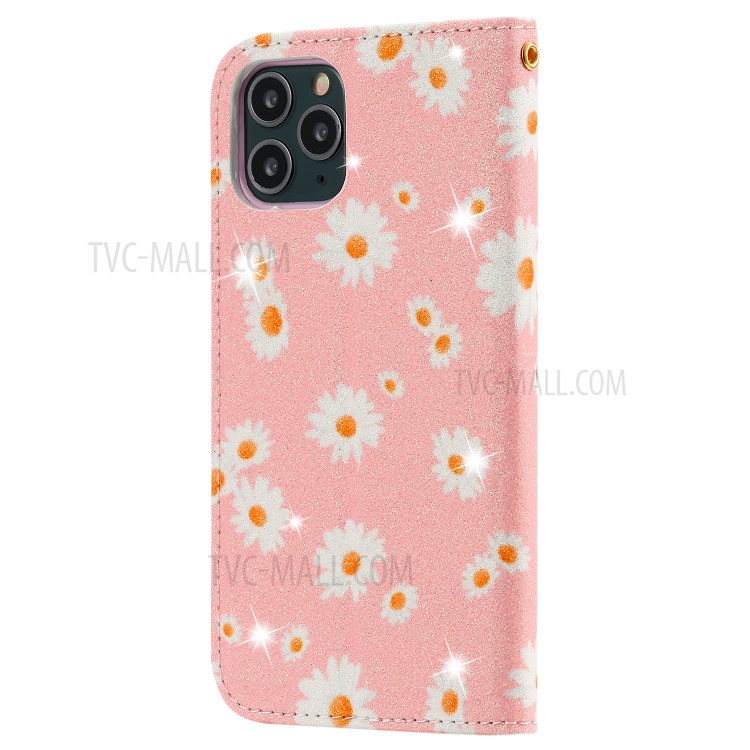 Daisy Pattern Flash Powder PU Leather Card Holder Shell for iPhone 11 Pro 5.8 inch - Pink-2