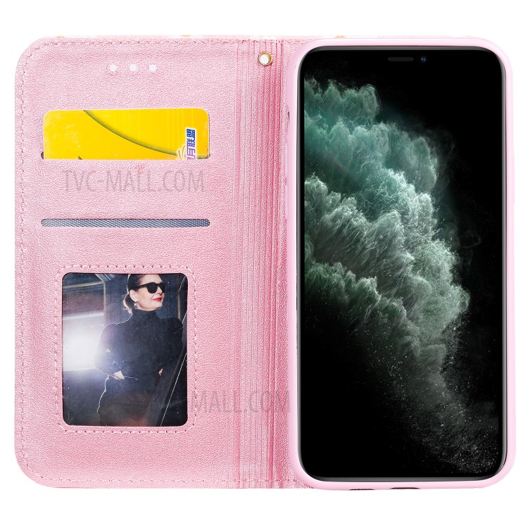 Daisy Pattern Flash Powder PU Leather Card Holder Shell for iPhone 11 Pro 5.8 inch - Pink-4