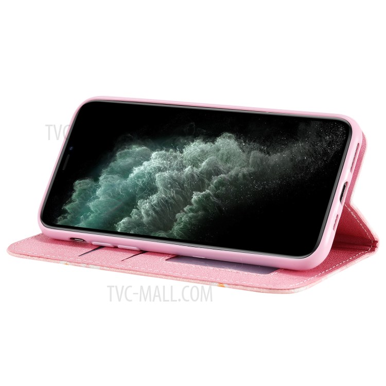 Daisy Pattern Flash Powder PU Leather Card Holder Shell for iPhone 11 Pro 5.8 inch - Pink-7