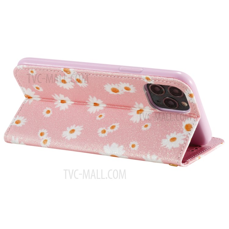 Daisy Pattern Flash Powder PU Leather Card Holder Shell for iPhone 11 Pro 5.8 inch - Pink-8