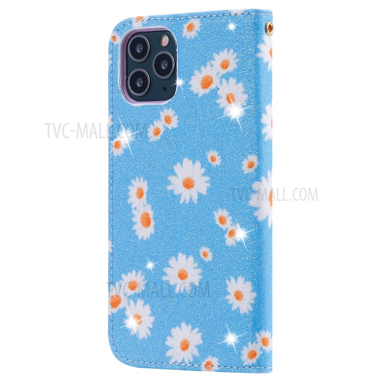 Daisy Pattern Flash Powder PU Leather Card Holder Shell for iPhone 11 Pro 5.8 inch - Blue-2