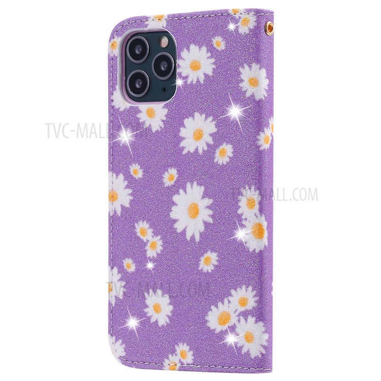 Daisy Pattern Flash Powder PU Leather Card Holder Shell for iPhone 11 Pro 5.8 inch - Purple-2