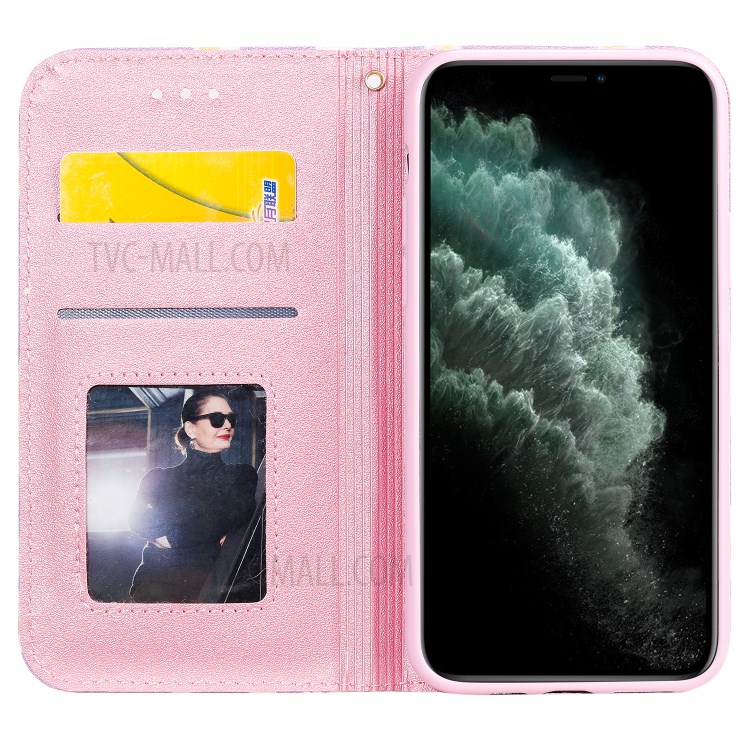 Daisy Pattern Flash Powder PU Leather Card Holder Shell for iPhone 11 Pro 5.8 inch - Purple-4