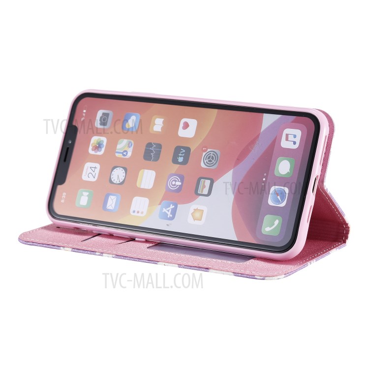 Shell Flash Motif Marguerite Porte-cartes En Cuir De Support De Poudre Pour IPhone 11 Pro Max 6,5 Pouces - Violet-13