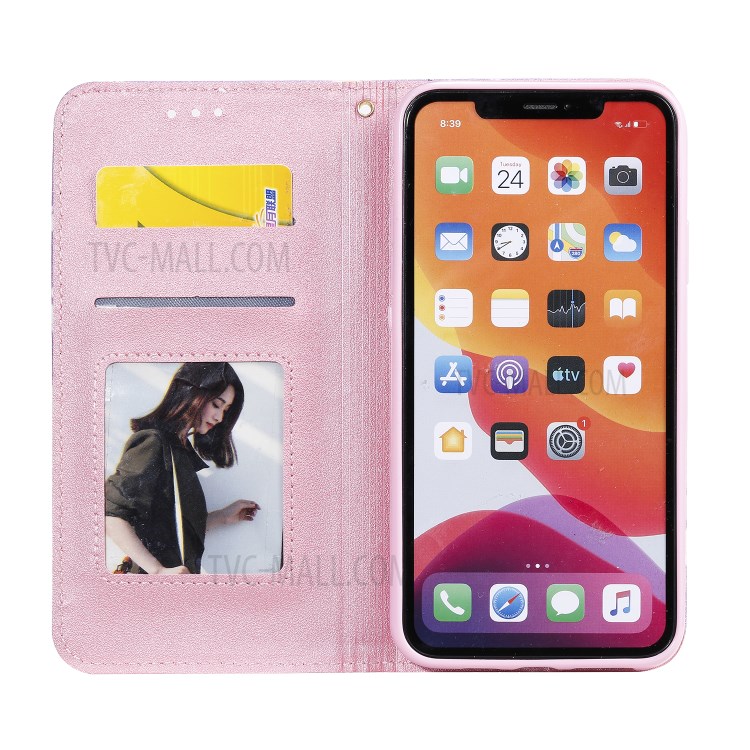 Shell Flash Motif Marguerite Porte-cartes En Cuir De Support De Poudre Pour IPhone 11 Pro Max 6,5 Pouces - Violet-8