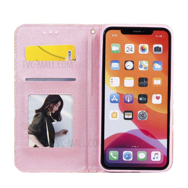Daisy Pattern Flash Powder Stand Leather Card Holder Shell for iPhone 11 Pro Max 6.5 inch - Orange-2