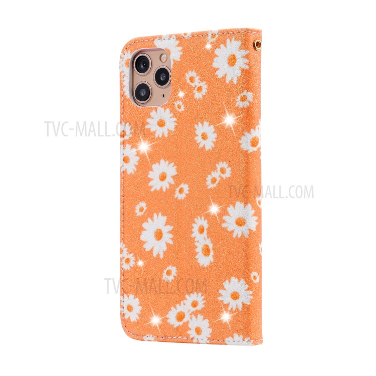 Daisy Pattern Flash Powder Stand Leather Card Holder Shell for iPhone 11 Pro Max 6.5 inch - Orange-4
