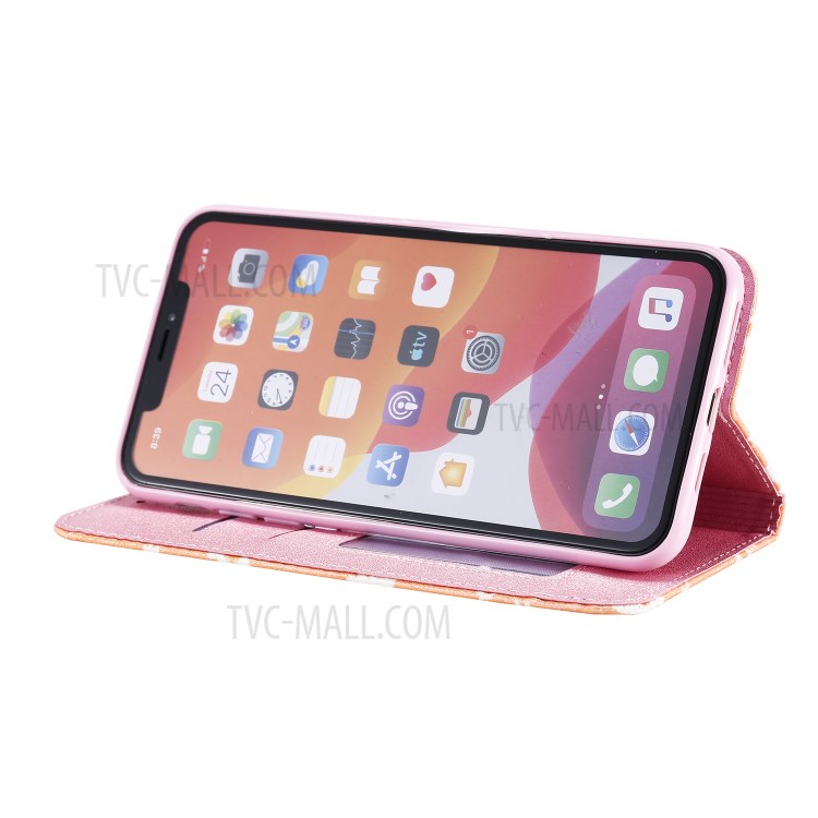 Daisy Pattern Flash Powder Stand Leather Card Holder Shell for iPhone 11 Pro Max 6.5 inch - Orange-7
