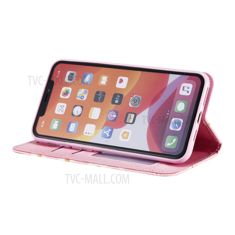 Daisy Pattern Flash Powder Stand Leather Card Holder Shell for iPhone 11 Pro Max 6.5 inch - Pink-7
